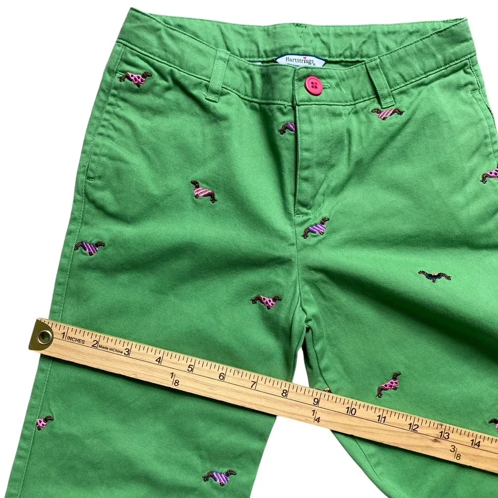 Hartstrings Pants Girls size 6 Green Flare Embroidered Dogs Cotton